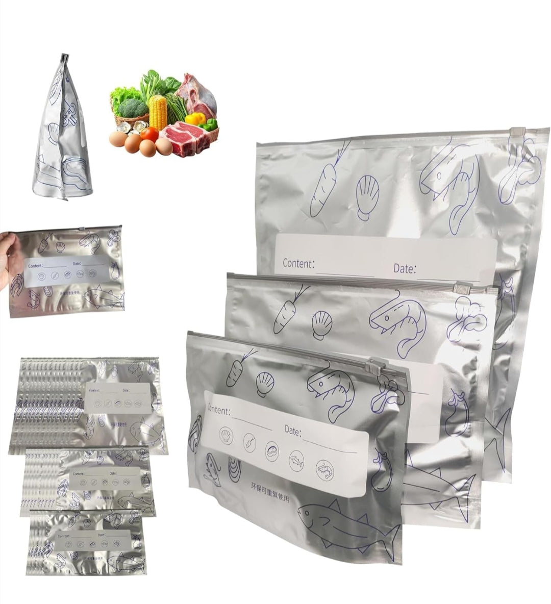 🥗 Reusable Food Storage Bags – Freshness Made Simple(Pack of 10)